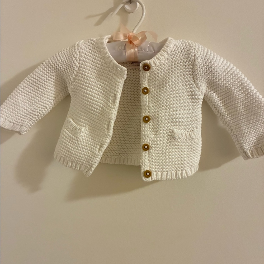 Carter White Knit Cardigan Brown Buttons 3m girl,cotton,boho,white,Easter,spring